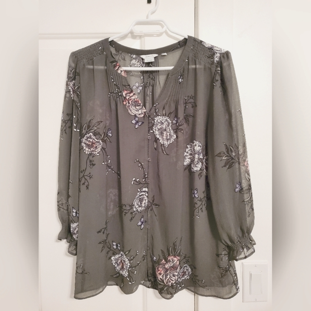 🌟3 for $25-Green floral button up blouse
